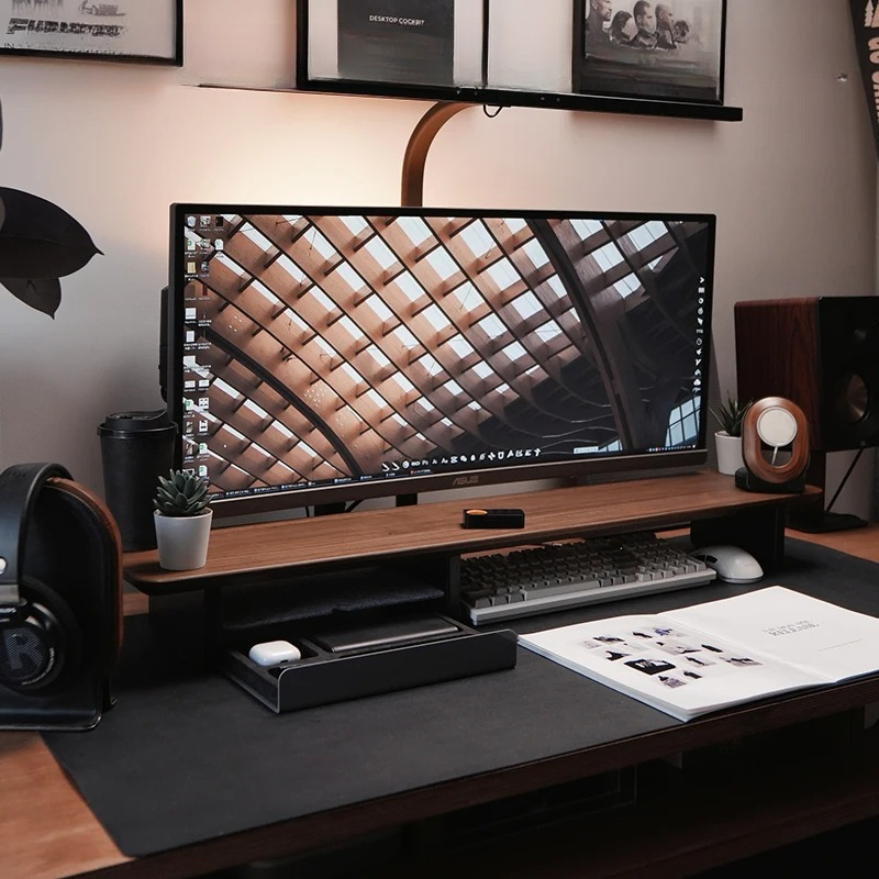 Desk Setup Workspace - Premium Monitor Stand with Drawers Computer