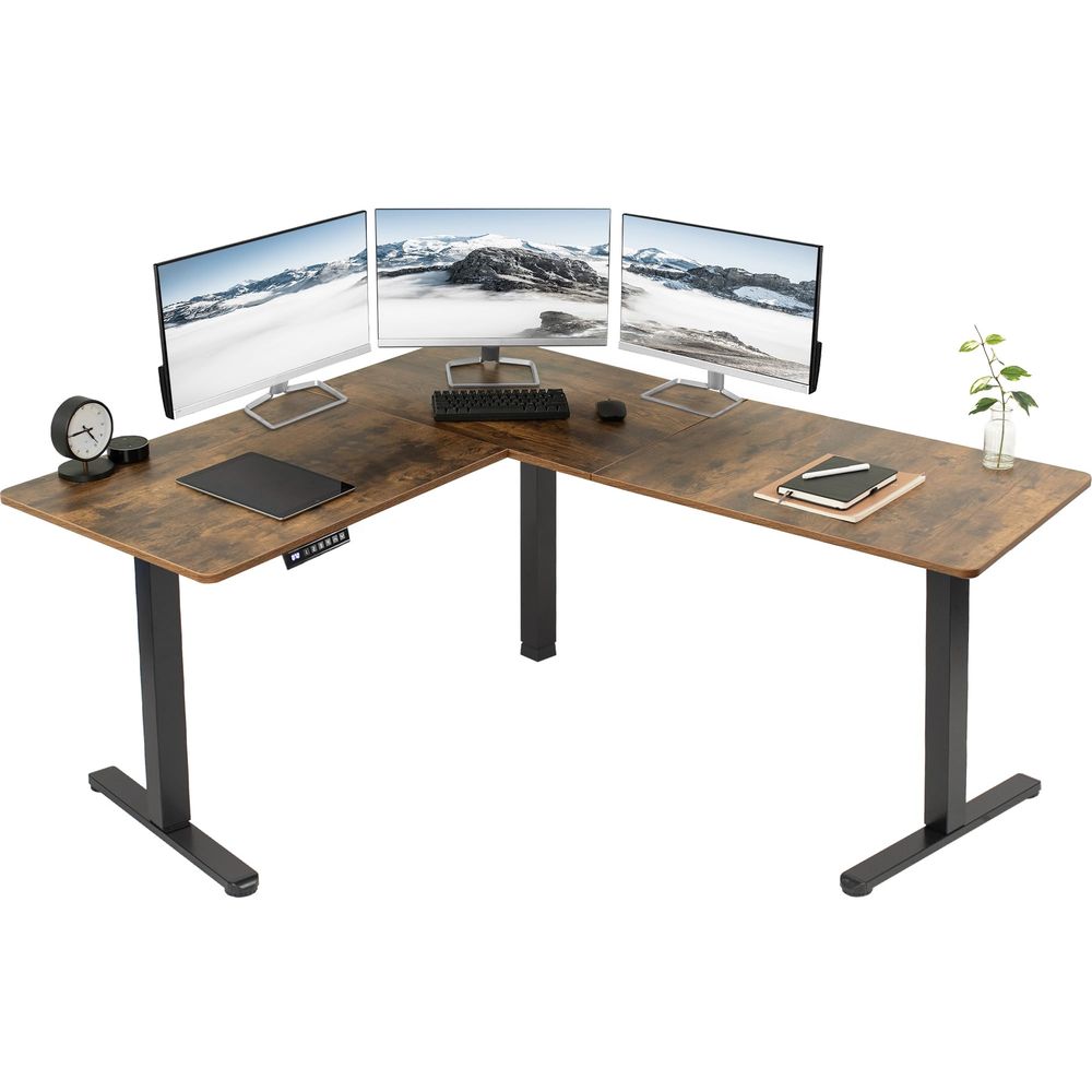 L Shaped Desk Setup - Electric Standing Desk, Whole Piece Desktop,