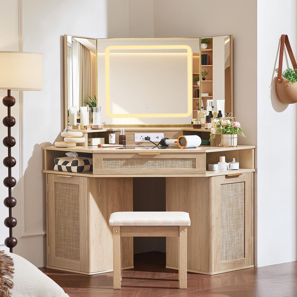 Desk Setup Nature - Corner Vanity Desk Set with 3