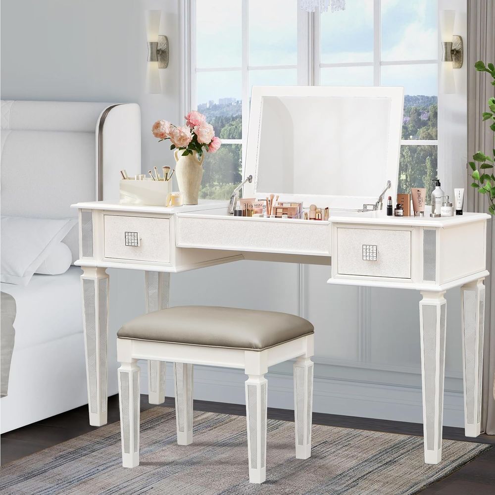 Desk Setup Bedroom - Mirrored Vanities Desk with Ders, Bedroom