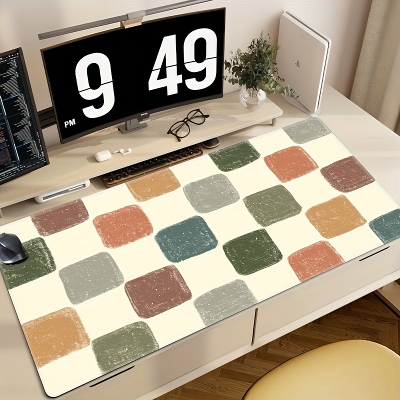 Desk Setup Workspace - Vibrant Checkered Pattern Desk Mat, Thick