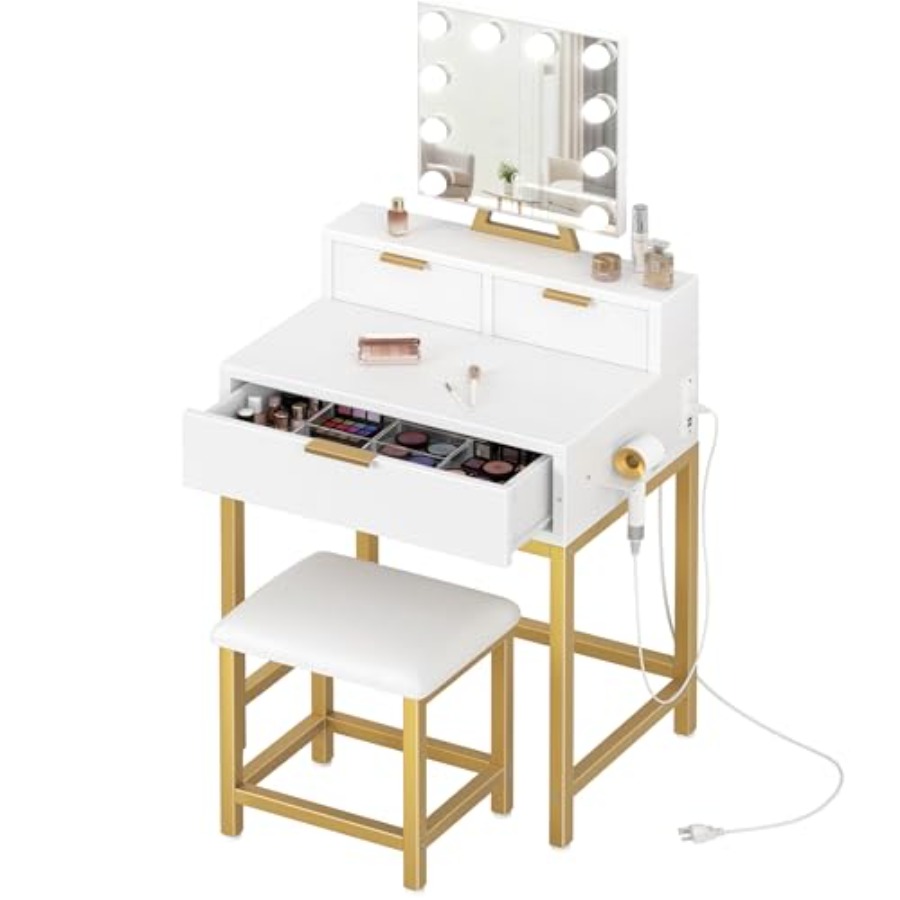 BOLUO Gold Makeup Vanity Desk  - Desk Setup Girl recensie en prijs