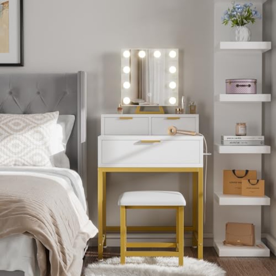 BOLUO Gold Makeup Vanity Desk  - Desk Setup Girl recensie en prijs