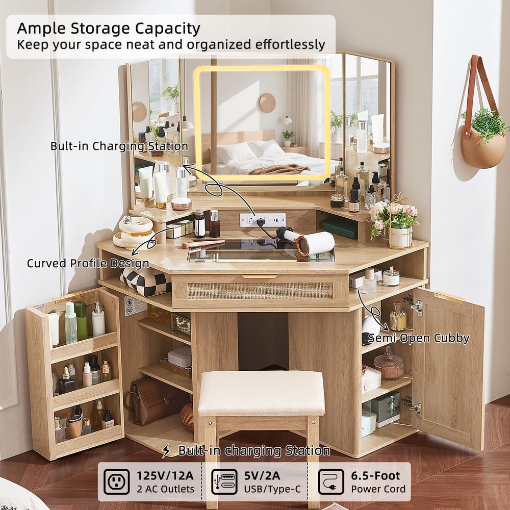 Corner Vanity Desk Set with 3  - Desk Setup Nature recensie en prijs