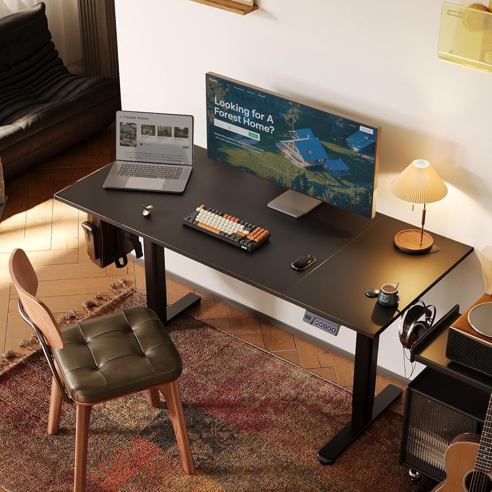 Adjustable Height Electric Des - Desk Setup Black And Wood recensie en prijs