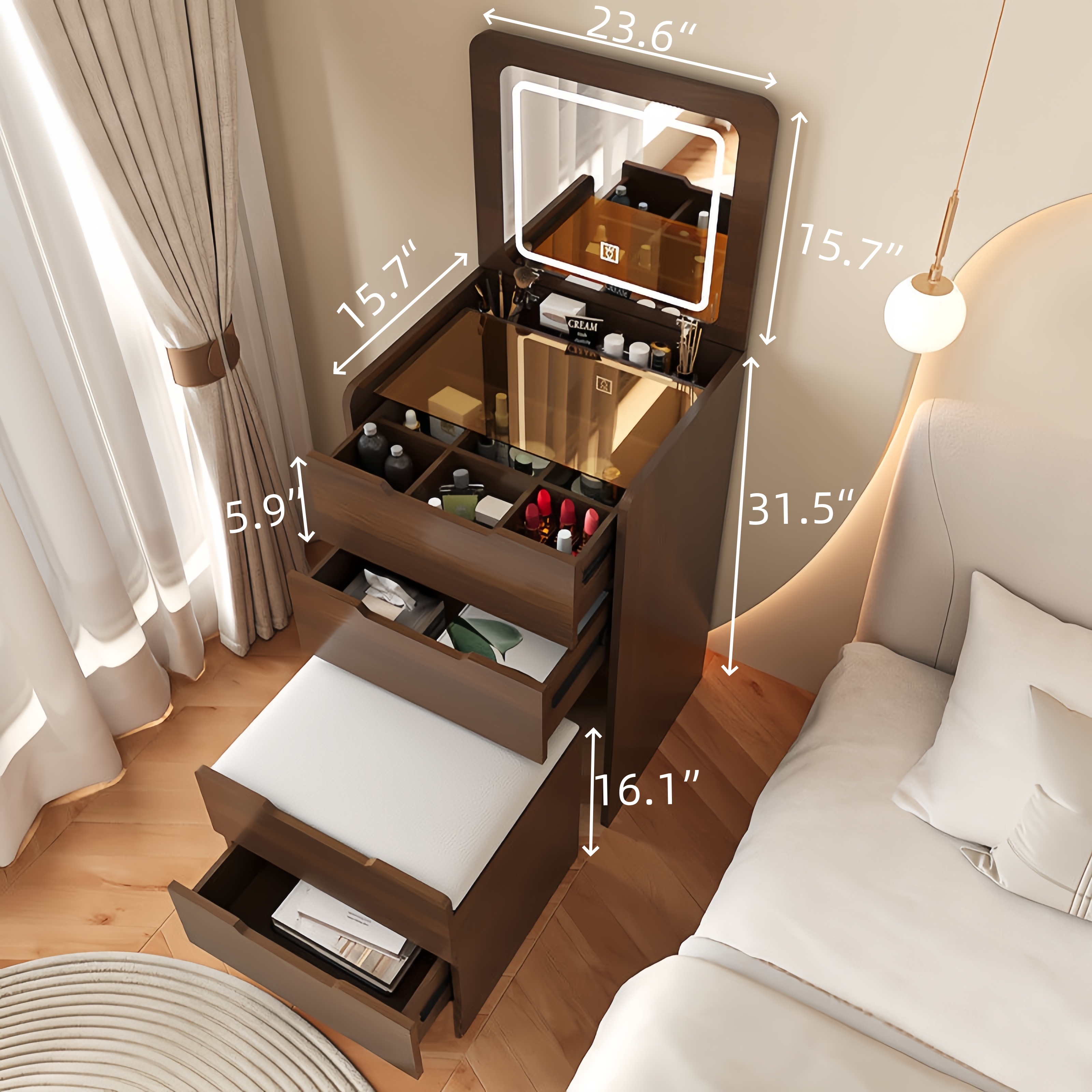 (60cm) 3 in 1 Vanity Desk with - Desk Setup In Small Bedroom recensie en prijs