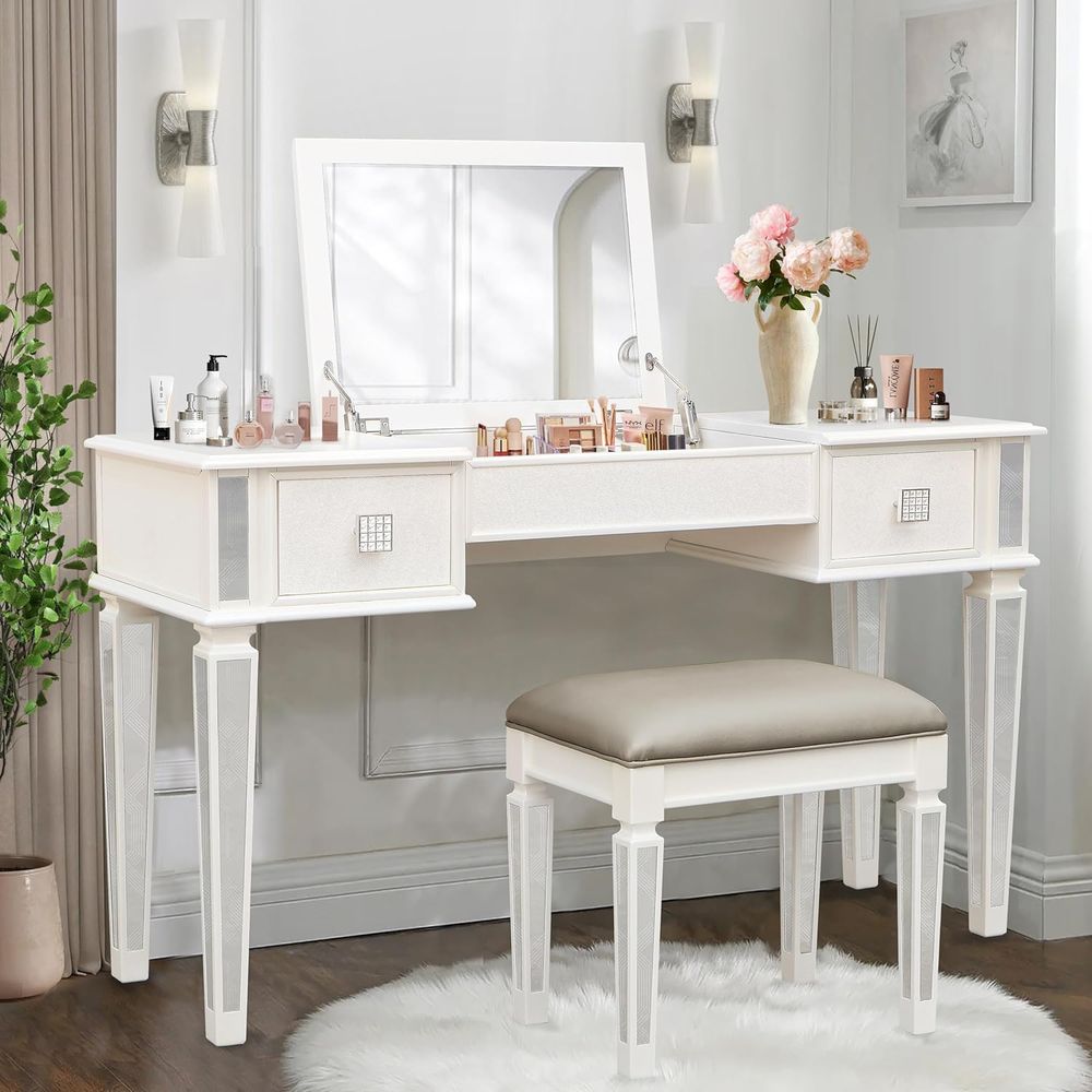 Mirrored Vanities Desk with De - Desk Setup Bedroom recensie en prijs