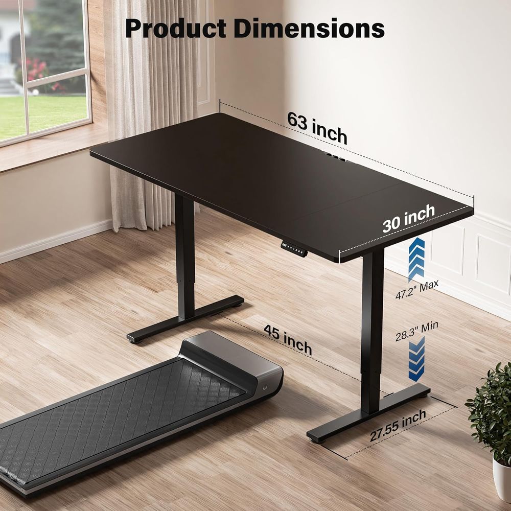 Large 63x30 Electric Adjustabl - Desk Setup Black And Wood recensie en prijs