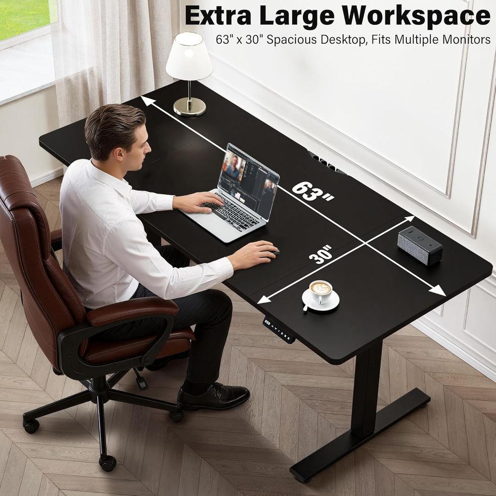Large 63x30 Electric Adjustabl - Desk Setup Black And Wood recensie en prijs