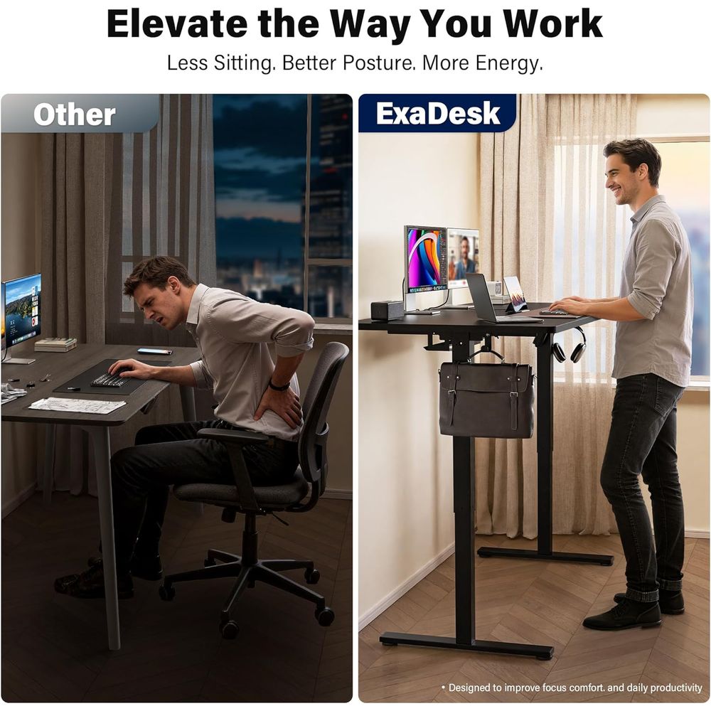 Large 63x30 Electric Adjustabl - Desk Setup Black And Wood recensie en prijs